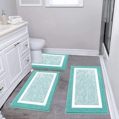 Pauwer 3 Piece Bathroom Rug Set, Non Slip Washable Bath Mat, Teal by Pauwer
