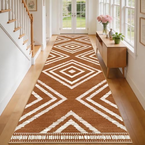 3x16ft Boho Hallway Runner Rugs Washable Non Slip, Long Brown Entryway Rug Runners Non Shedding, Geometric Kitchen Floor Carpets for Doorway Entrance Farmhouse Living Room Home Decor by Geanlod