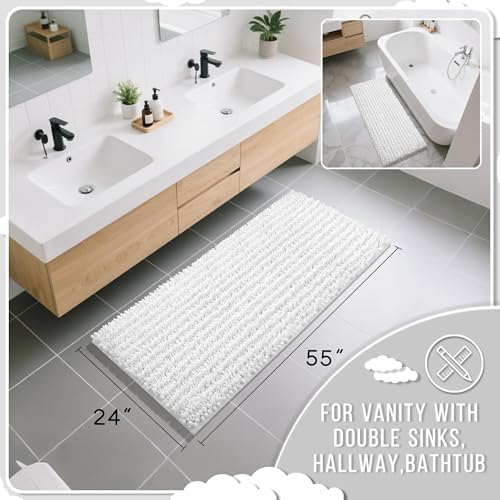 Yimobra Bathroom Runner Rug 55x24 Inch - Extra Long Non Slip Polyester Bath Mat, Soft & Absorbent, Machine Washable Shaggy Hallway Carpet for Vanity Tub Shower, White Home Decor Accessories. - Image 2