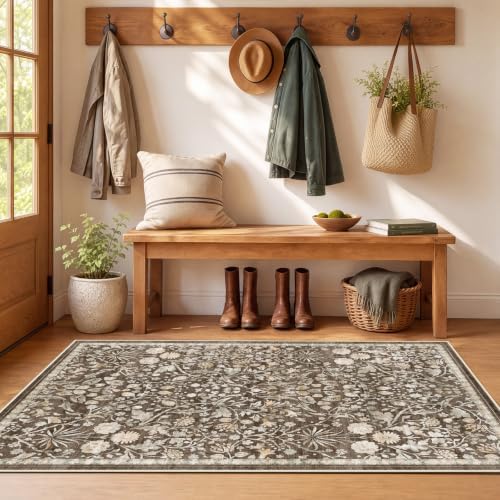 SameBed 4x6 Area Rug Living Room, Vintage Washable Carpet Dark Brown - Image 4