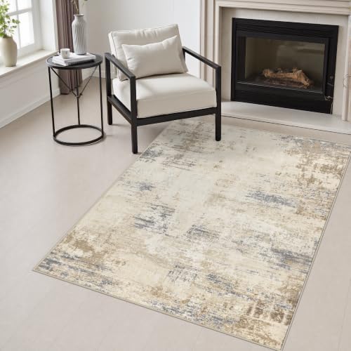 Area Rug Living Room: 3x5 Modern Washable Soft Carpet Beige Brown by FXRHLP