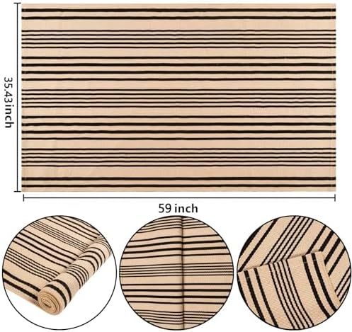 Fall Outdoor Rug 3'x5'Tan Striped Layering Rug Farmhouse Front Porch Rug - Image 2
