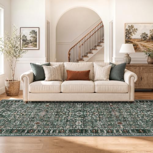 Washable Hallway Runner Rug 4x12: Green 12ft Runners for Hallways Non Slip by TOPRUUG