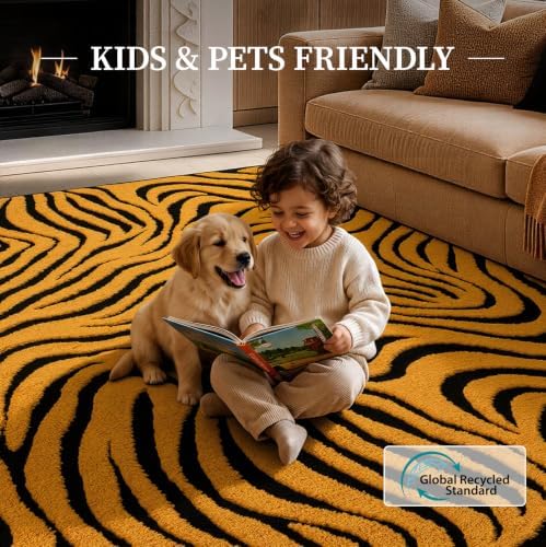 YIHOUSE Abstract Striped Area Rugs 5x7: Orange Washable Living Room Rug - Image 5