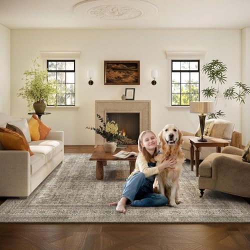 Washable Area Rugs for Living Room: 9x12 Bedroom Rug Boho Vintage Area Rug Stain Resistant Non Slip Low Pile Lightweight Soft Carpets for Dining Room Kitchen Nursery Kids Room Farmhouse - Image 6