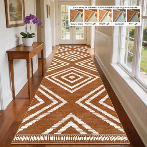 3x16ft Boho Hallway Runner Rugs Washable Non Slip, Long Brown Entryway Rug Runners Non Shedding, Geometric Kitchen Floor Carpets for Doorway Entrance Farmhouse Living Room Home Decor - Image 5