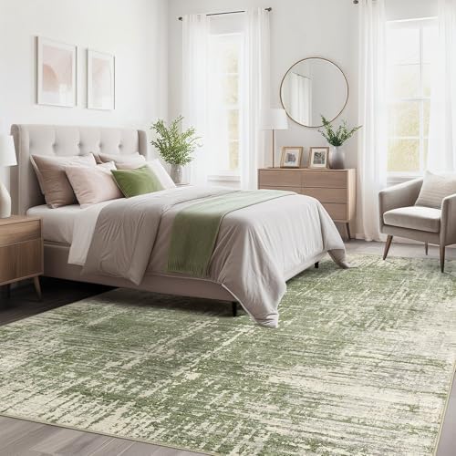 kakania Abstract 10x14 Area Rugs for Living Room: Washable Rugs Green - Image 3