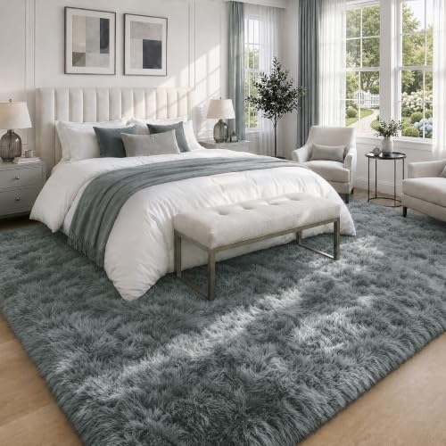 8x10 Area Rugs for Living Room: Soft Dark Grey Fluffy Rug Shag Washable Rug Plush Fuzzy Indoor Carpet for Bedroom Nursery Playroom Girls Boys Kids Room (Dark Grey, 8'x10') - Image 2