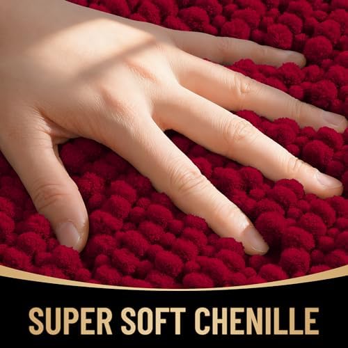 OLANLY Thick Chenille Small Bathroom Rugs 24x16, Absorbent Bath Mat, Red - Image 2