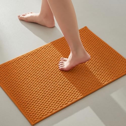 TYUU Bathroom Rugs Non Slip Washable, Super Absorbent Thin Bath Mat Small Quick Dry Low Pile Bathroom Rug, Orange 16"x24" by TYUU