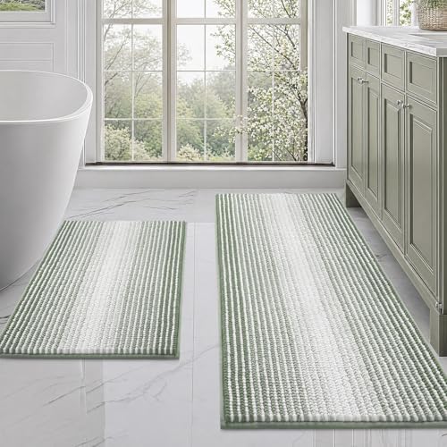 BSICPRO Bathroom Rugs Sets 2 Piece, Non Slip Bath Mats, Greyish Green by BSICPRO