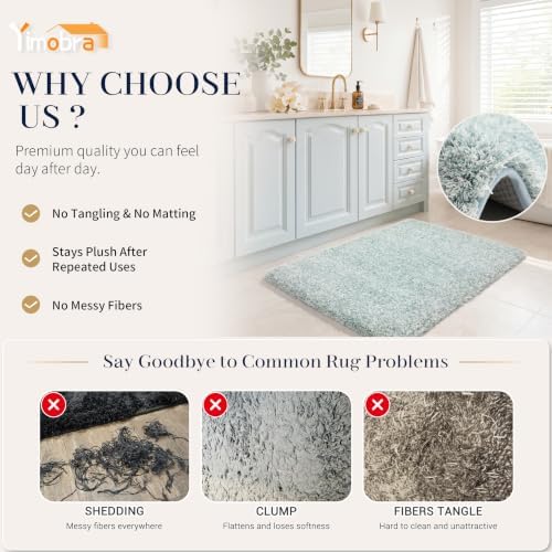 Yimobra Long Bathroom Rug 44x24, Non Slip Bath Mat, Sky Light Blue&White - Image 3
