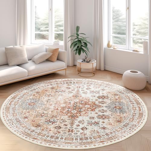 zesthome Round Rug 6ft,Circle Rug for Dining Room Table,Orange by Zesthome