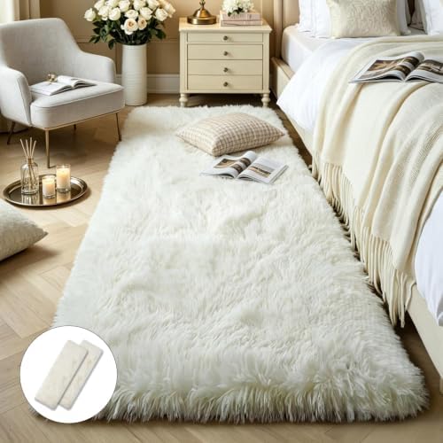 KCHOWUA Cream White Thick Fluffy Area Rug 2x6, 2 Pcs Washable Fuzzy by KICHOWUA