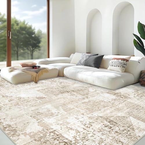 Area Rug for Living Room 9x12: Large Washable Boho Moroccan Rugs Geometric Neutral Rug, Non-Slip Foldable Morden Farmhouse Indoor Floor Carpet for Bedroom Dining Table Home(Neutral Beige, 9'X12') by AOYAOMI