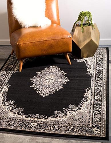 Unique Loom Reza Collection Traditional Persian Style Area Rug, 4 x 6 ft, Black/Beige by UniqueLoom