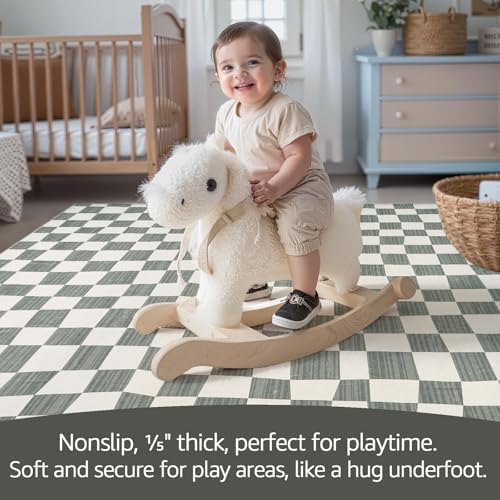 jinchan 5x7 Area Rug Washable Modern Checkered Rug for Kids Room, Grey - Image 4