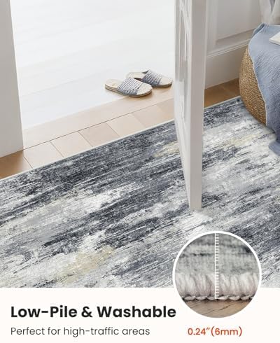 6x9 Area Rug Living Room, Modern Abstract Washable Indoor Carpet Light Grey - Image 7
