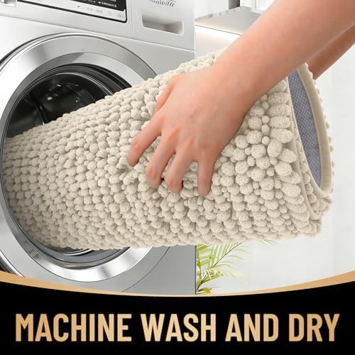 OLANLY Thick Chenille Bathroom Runner Rugs 47x17, Absorbent Bath Mat, Sand - Image 4