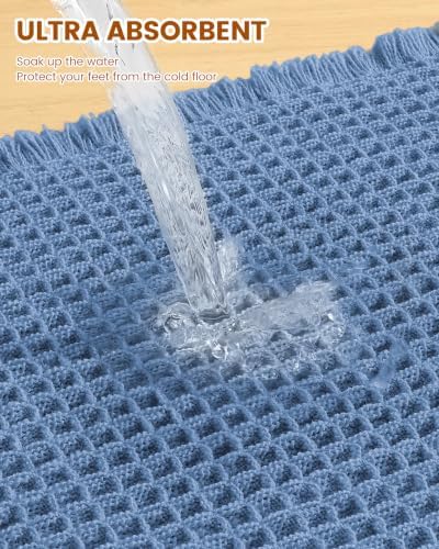 Smiry Waffle Bath Mat 72X16, Extra Soft Absorbent Bathroom Rugs, Blue - Image 4