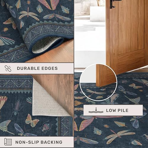 Blue Rugs for Bedroom - 4x6 Washable Area Rug for Large Entryway, Living Room, Kitchen Floor, Dark Whimsical Home Décor, Vintage Low Pile & Soft Non Slip Carpet - Image 5