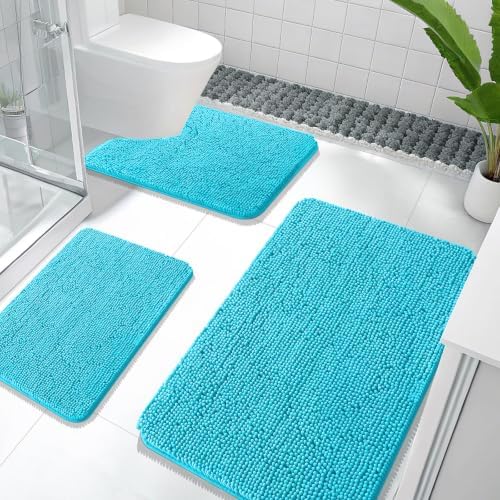 OLANLY Bathroom Rugs Sets 3 Piece, 36"x24"+24"x16"+24"x20", Aqua Sky by OLANLY