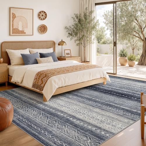 Nakagishi Boho 9x12 Area Rug Living Room Rugs Machine Washable Blue - Image 6