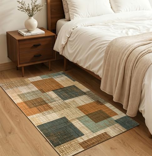 Washable 2x3 Entryway Rug Throw Rugs with Rubber Backing Orange/Blue - Image 5