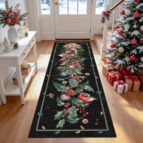 nesrt Christmas Bird Washable Runner Rugs 2x6 Non Slip for Hallway, Black by nesrt
