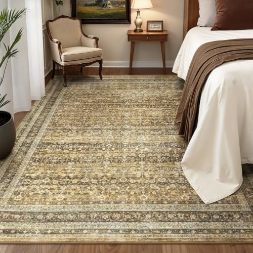 6x9 Washable Area Rugs for Living Room Bedroom, Vintage Rug Brown - Image 2