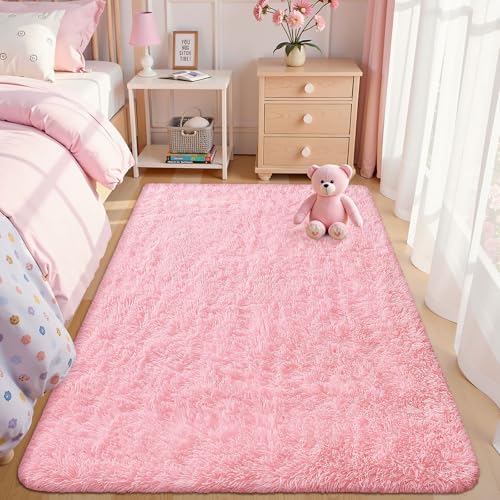 OLANLY Area Rugs for Living Room Bedroom, Machine Washable 4x5.9 ft Soft Fluffy Shaggy Bedside Rug, Indoor Floor Carpet for Kids Girls and Boys, Dorms, Nursery Rooms, Home Decor Aesthetic, Pink - Image 5