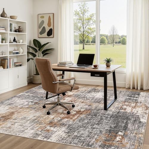 Area Rug Living Room Rugs - 5x7 Washable Large Soft Indoor Neutral Modern Abstract Low Pile Rug Carpet for Bedroom Dining Room Farmhouse Home Office - Grey Brown - Image 5
