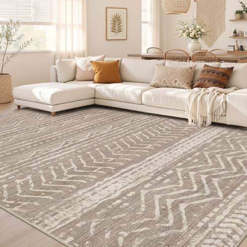 Nakagishi 12x15 Area Rug Living Room: Washable Boho Large Neutral Modern Soft Farmhouse Rugs Stain Resistant Indoor Floor Non-Slip Carpet for Bedroom Kids Playroom Office Dining Room- Dark Brown by NakagishiAreaRug