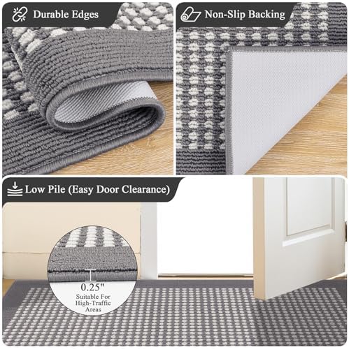 Ileading Laundry Room Runner Rug 2'x6' Non Slip Farmhouse Kitchen Floor Mats with Rubber Backing Machine Washable Grey Indoor Decor Carpet for Doormat Hallway Entryway Petmat Garage Balcony - Image 5