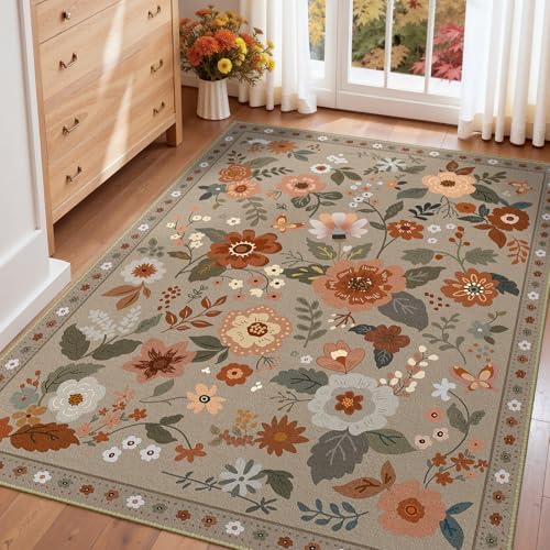 RELEANY Floral Washable 4x6 Area Rugs Brown/Brick - Image 6