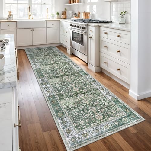 KUTA Vintage Washable Runner Rug 2.6x10 Green Runners for Hallways - Image 2