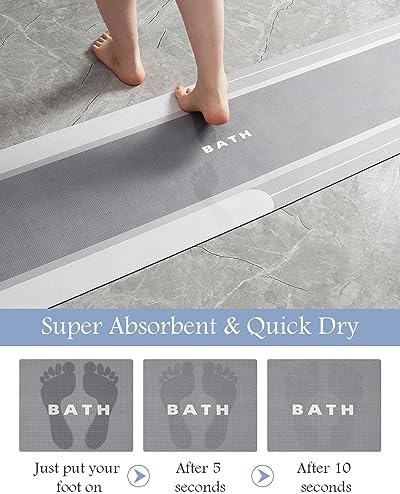 MontVoo-Bath Mat Rug Runner Long Bathroom Mat Non Slip Super Absorbent Stain Resistant Quick Dry Thin Bathroom Rug Fit Under Door-Bath Mats for Bathroom Floor Bathtub Vanity-Bathmat 17"x50" Grey - Image 4