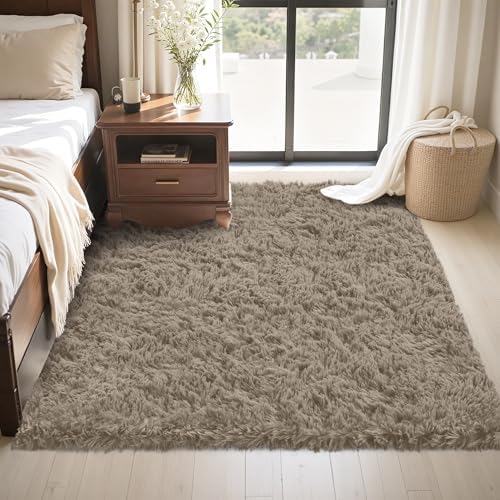 4x6 Area Rug for Living Room,Grey Camel Fluffy Shag Non-Slip Bedroom Rugs - Image 2