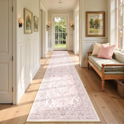 RELEANY Washable Area Rug, Runner 2'6"x14', Pink - Image 3