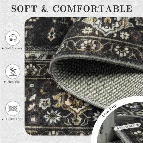 8x10 Area Rugs for Living Room - Washable Vintage Retro Large Rug, Soft Ultra Thin Non Slip Low Pile Traditional Distressed Boho Carpet for Bedroom Dining Room Home Office, Black Gold - Image 7