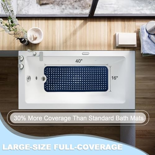 Bathtub and Shower Mats, 40x16 Inch Extra Large Non Slip Soft Bath Tub Mat with Suction Cups and Drain Holes for Bathroom Floor and Keep Tubs Clean, Machine Washable, Navy Blue - Image 4