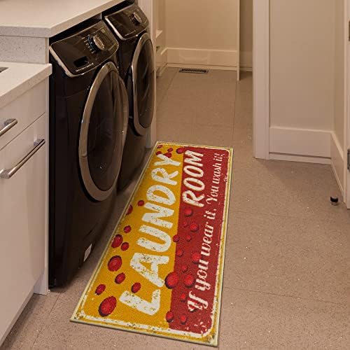Ottomanson 20" x 59" Laundry Room Rug - Non-Slip Mat for Laundry & Mudroom - Durable, Stain-Resistant, and Easy to Clean - Perfect for High-Traffic Areas - Runner Rug for Entryway Bathroom, Yellow/Red by Ottomanson