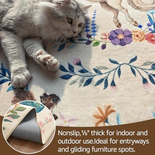 jinchan 6ft Round Kids Rug Washable Whimsical Nursery Playroom Rug, Cream - Image 6