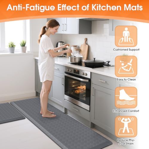TranquilRelax 4/5 Inch Cushioned Anti Fatigue Kitchen Mats for Floor, Grey - Image 5