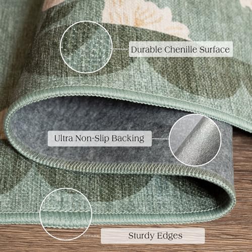3x5 Floral Entry Rug - Small Washable Indoor Outdoor Mats for Front Door Non-Slip Spring Porch Rug Sage Green Farmhouse Throw Rugs for Living Room Bedroom Entryway Kitchen Office Porch Decor - Image 3