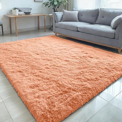 OLANLY 5x8 Machine Washable Large Area Rugs for Living Room, Bedroom, Soft Fluffy Shaggy Bedside Rug, Indoor Floor Carpet for Kids Girls and Boys, Dorms, Nursery, Home Decor Aesthetic, Muted Orange by OLANLY