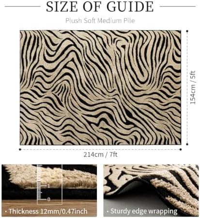 YIHOUSE 5×7 Ft Zebra Area Rugs Black and Beige: Washable Nonslip Plush Soft Rug for Living Room - High-Low Striped Carpet for Bedroom Dining Room Office Playroom Nursery Home Decor - Image 2