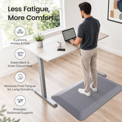 1" Extra Thick Anti Fatigue Kitchen Mats for Floor Standing Desk Mat, Grey - Image 5
