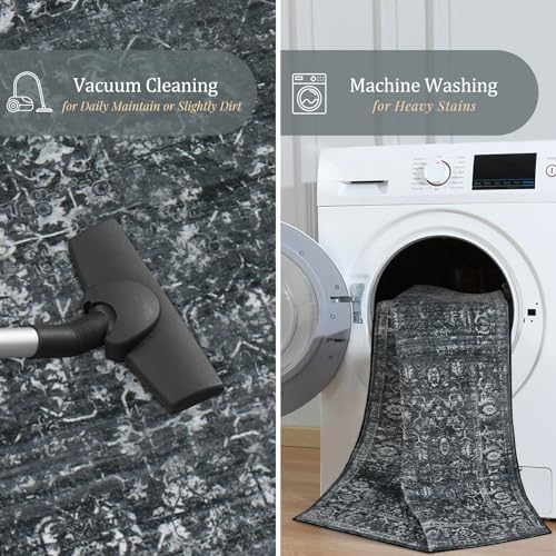 Morebes Vintage 8x10 Area Rugs for Living Room, Washable Black Rugs for Bedroom Farmhouse Non-Slip, Soft Distressed Indoor Floor Boho Carpet for Dining Room Playroom Home Office - Image 5
