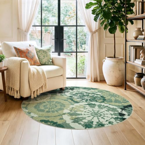 Round Area Rugs 4ft, Washable Non-Slip Modern Boho Low Pile Circle Rug - Image 2